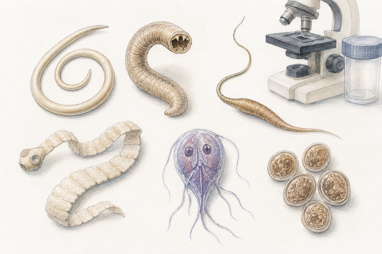 Educational illustration introducing intestinal and internal parasites